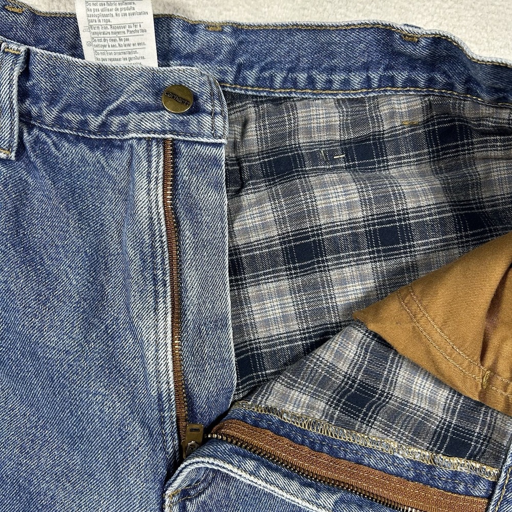 Carhartt Relaxed Fit Flannel Lined Denim Jeans Mens 36x30 Blue Work B172 DST - Picture 5 of 7